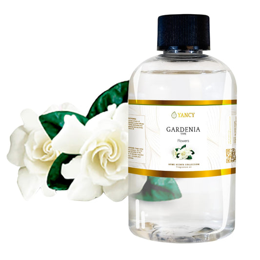 YANCY Gardenia fragrance oil 4 oz bottle delivering a fresh floral aroma.