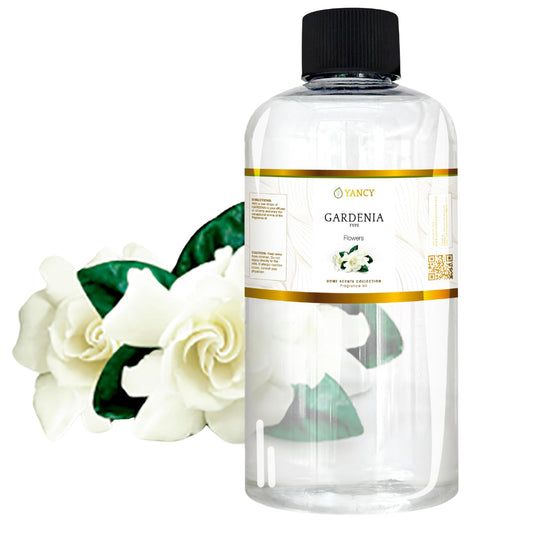 YANCY Gardenia fragrance oil bottle for diffusers creating a fresh floral ambiance