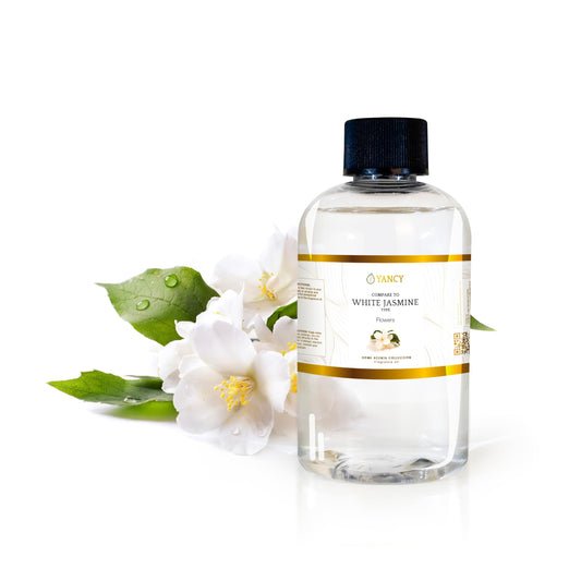 YANCY White Jasmine fragrance oil bottle close-up for a calming aroma