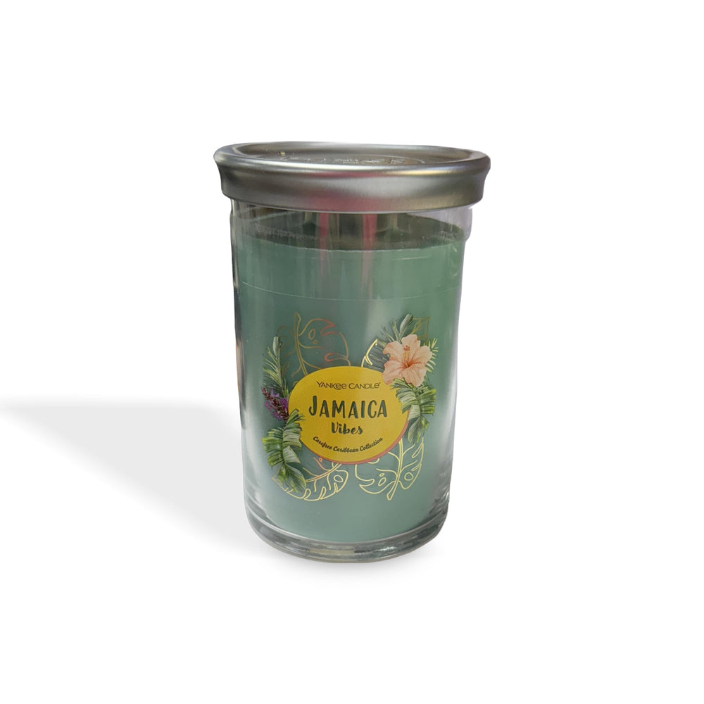 Yankee Candle Jamaica Vibes 20oz tumbler delivers tropical palm and patchouli aroma for relaxing nights
