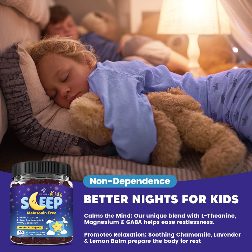 YANLUOBO Kids Sleep Gummies back label showing non-GMO and sugar-free pledge