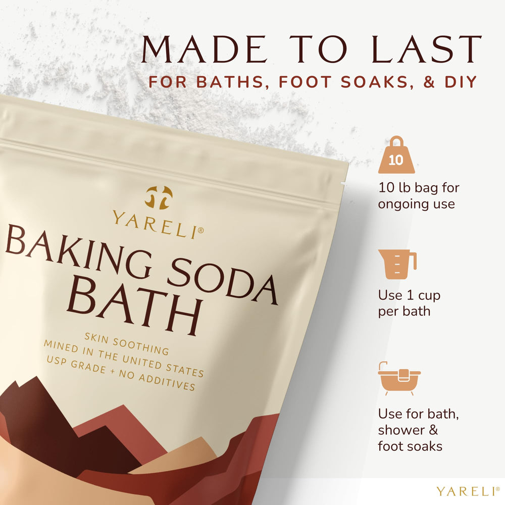 Yareli Baking Soda Bath soothing skin scene highlighting gentle relief for dry skin.