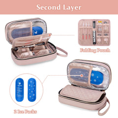 Yarwo insulin cooler case bottom layer stores pens and cooling items.