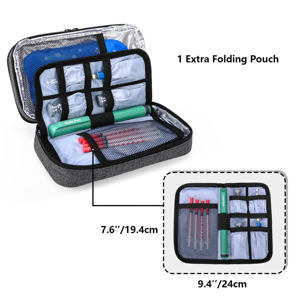 Yarwo insulin cooler case folding pouch optimized for extra ice packs.