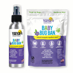 YAYA Organics Baby Bug Ban Spray bottle front view for gentle family repellent use