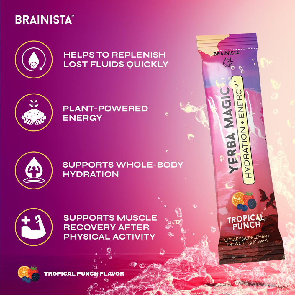 Yerba Magic Tropical Punch bottle showing electrolytes for hydration