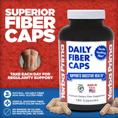 Yerba Prima Daily Fiber Caps bottle back with nutrition info and no added sugar