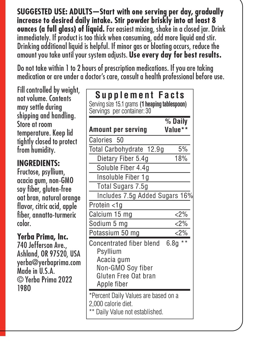 Front view of Yerba Prima Daily Fiber Formula 3‑pack, highlighting the USA origin.