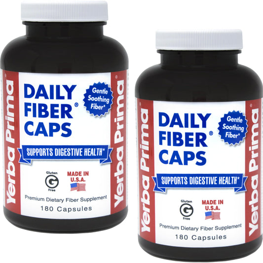 Yerba Prima Daily Fiber Formula bottle front showing plant based fiber blend for regularity