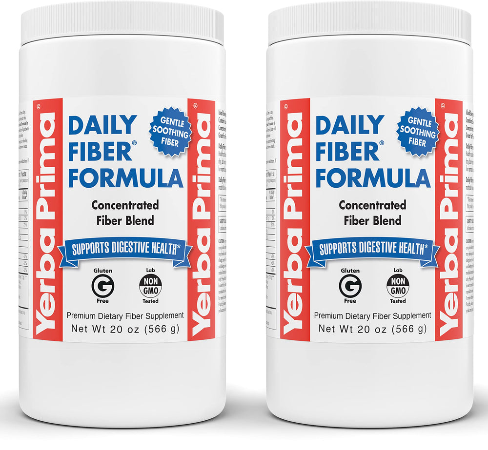 Yerba Prima Daily Fiber Formula powder in a jar for daily digestion support