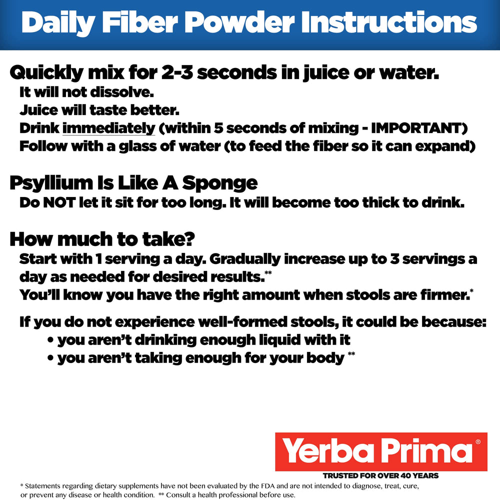 Yerba Prima Daily Fiber Formula scoop beside a glass of water for easy mixing