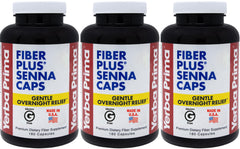 Yerba Prima Fiber Plus Senna capsules bottle for gentle overnight regularity