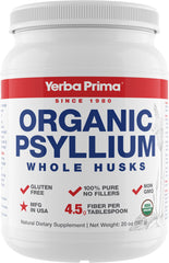 Yerba Prima Organic Psyllium bottle showing 20 oz size for daily fiber support