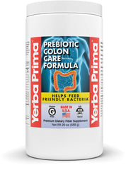 Yerba Prima prebiotic colon care powder packaging shown for convenient daily fiber support.
