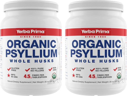 Yerba Prima psyllium husk bottle front with clean packaging.