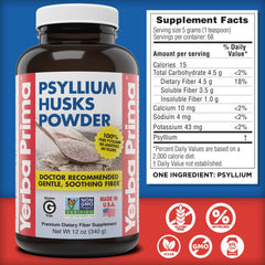 Measuring scoop with Yerba Prima psyllium powder for daily fiber intake