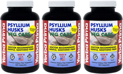Yerba Prima Psyllium Husks Veg Caps bottle front for daily fiber support.