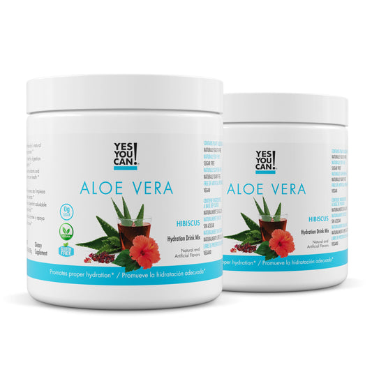 Yes You Can Aloe Vera Powder Drink Mix bottle pour for convenient hydration on the go.