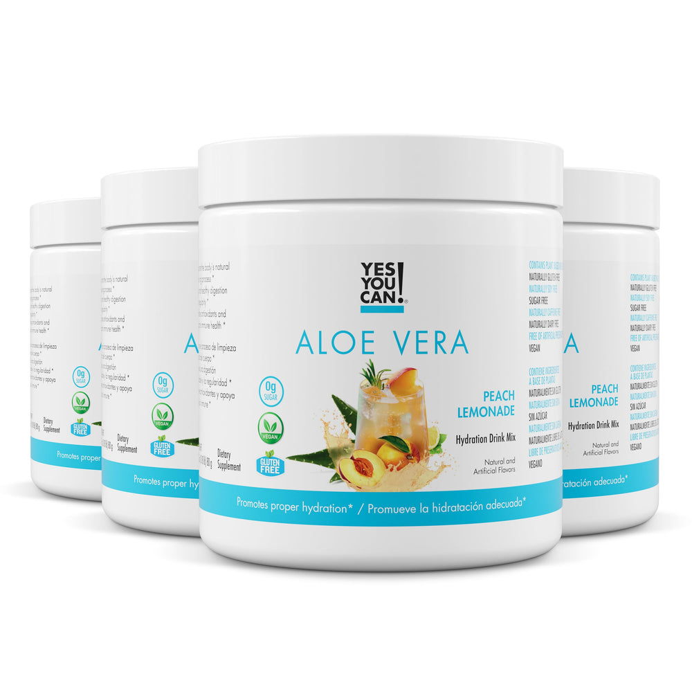 Yes You Can! Aloe Vera Drink Mix bottle in Peach Lemonade flavor for hydration.