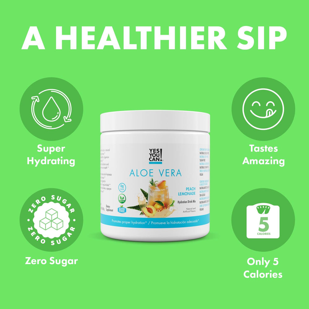 Yes You Can! Aloe Vera Drink Mix poured into a glass over ice.