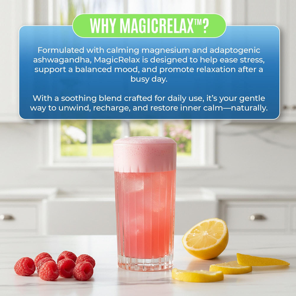 Yesnap MAGICRELAX prepared drink in a glass with Raspberry Lemonade bubbles