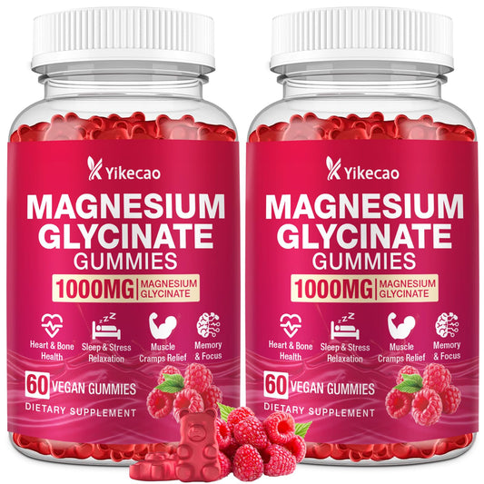 Yikecao magnesium glycinate gummies raspberry bottle promotes daily relaxation.