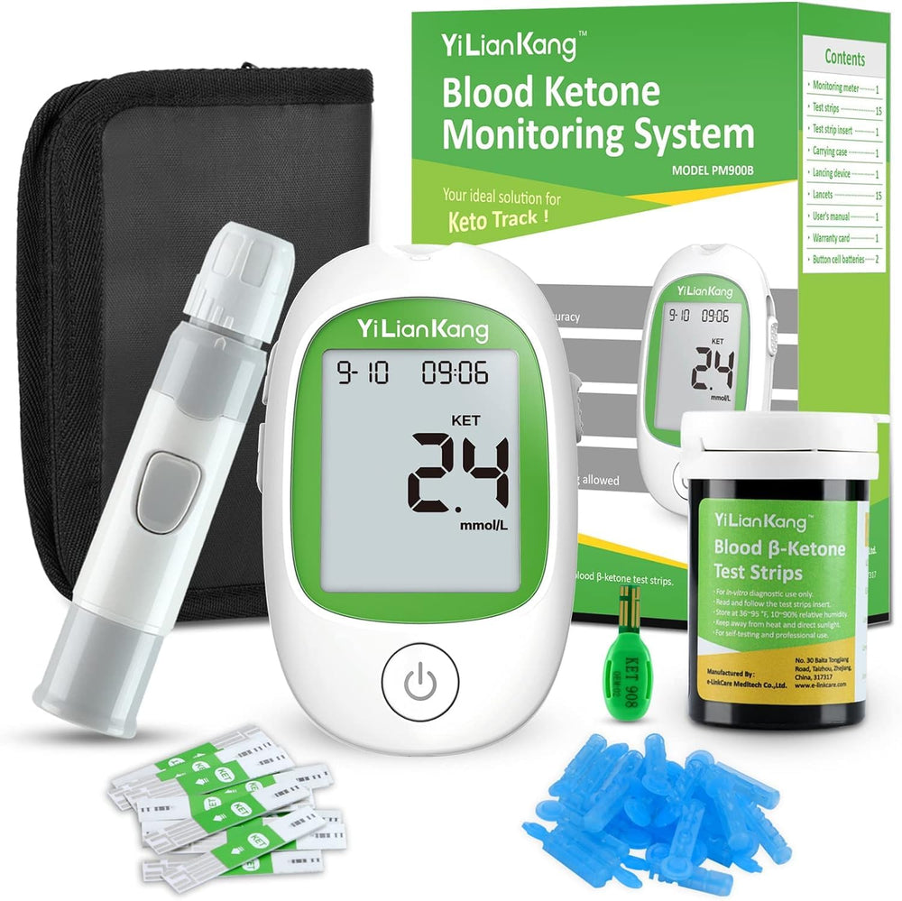 YiLianKang Blood Ketone Meter with 8-electrode strips for fast ketosis readings.