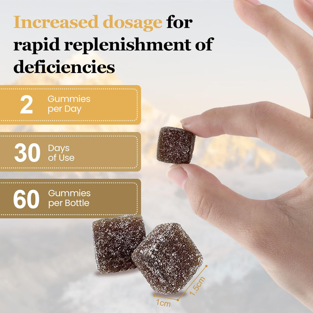 Close-up of Yldegt Shilajit Gummies showing chewy texture and natural sweetness.