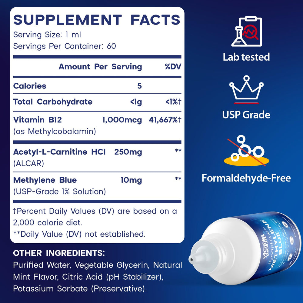 YLVARIN THORIA Methylene Blue Drops on desk setup illustrate a focused study moment