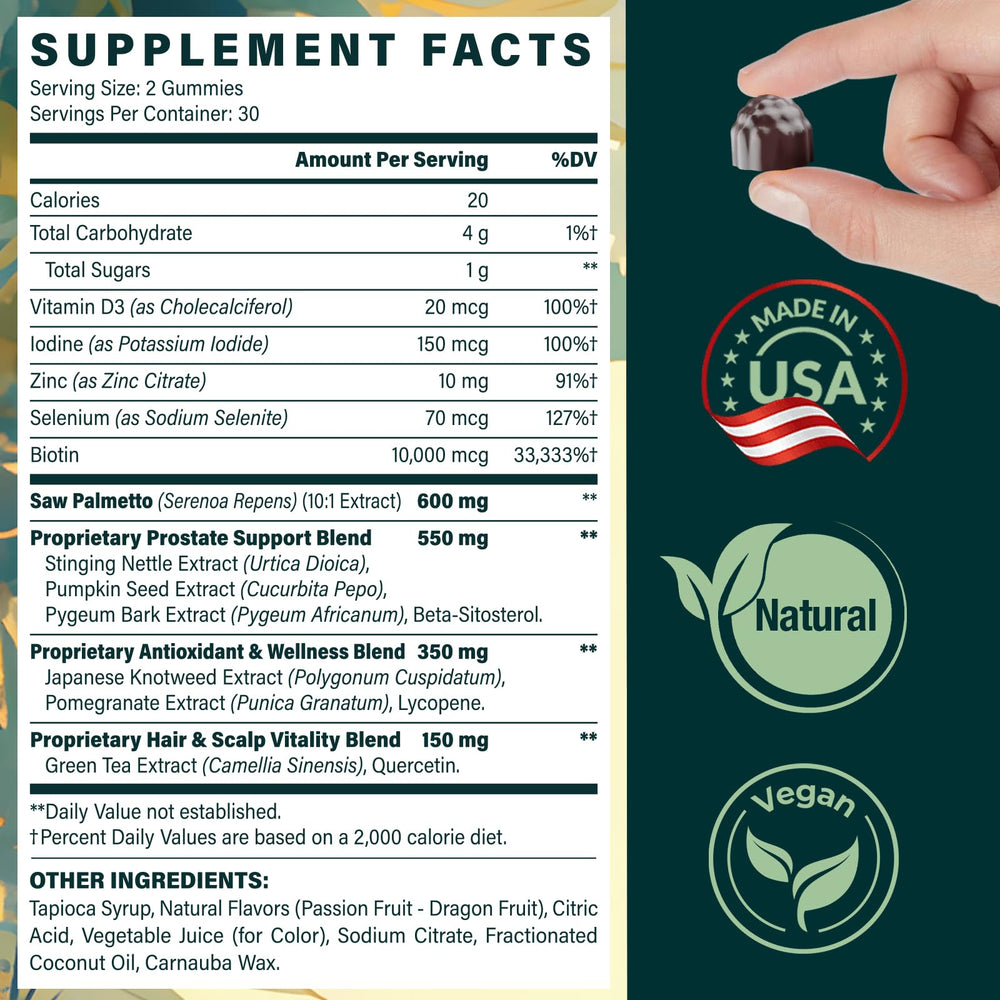 YLVARIN THORIA Saw Palmetto Gummies serving image with bottle