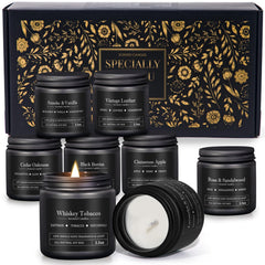 YMing 8-pack men's candle set pack shot shows varied masculine scents for refined ambiance