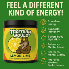 YOCMIPS Morning Would pour into glass, showcasing lemon lime flavor for refreshing focus.