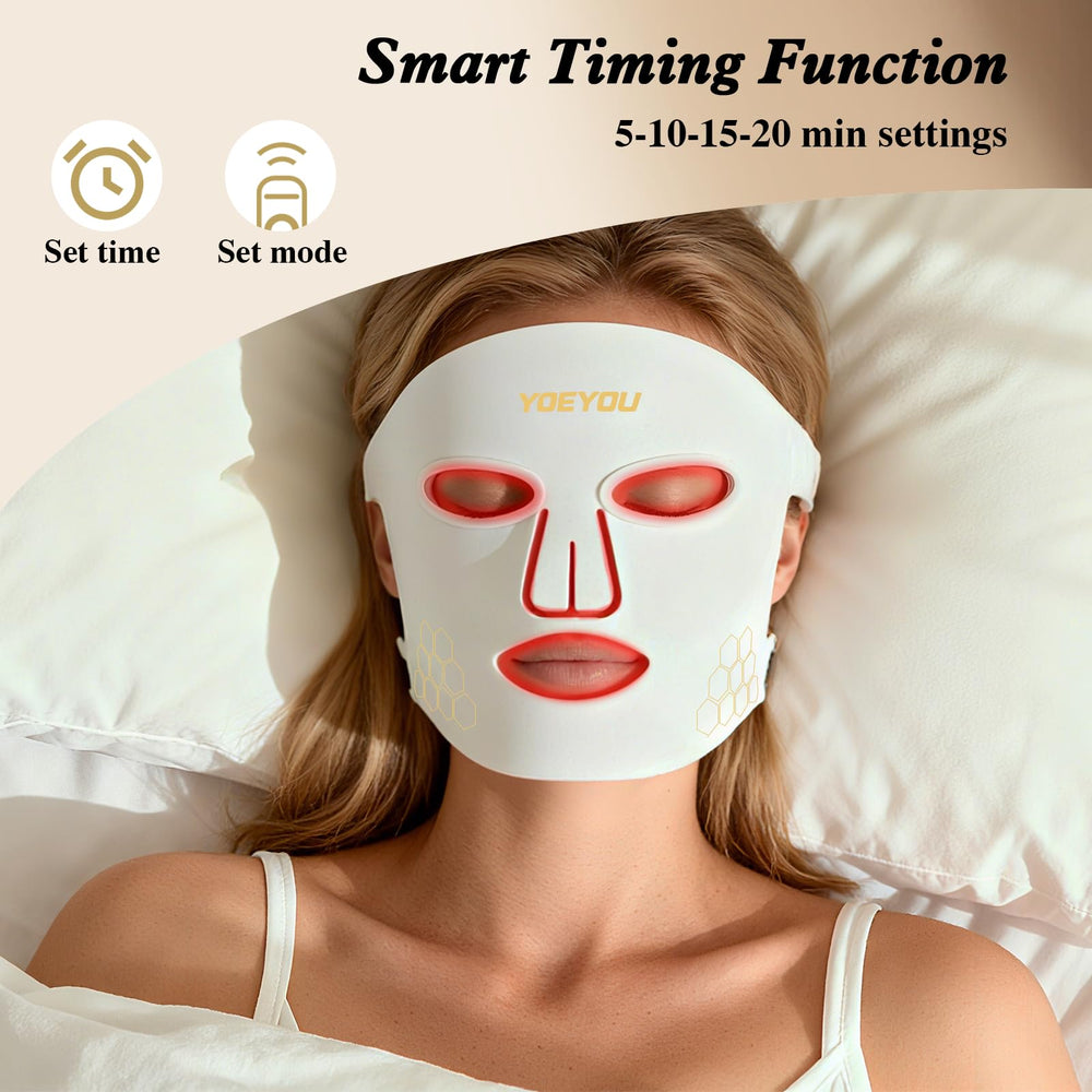 Worn on the face during a home skincare session.