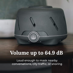 YOGASLEEP Dohm Charcoal back view highlights compact travel-friendly design.