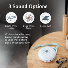 Yogasleep Rohm bright white noise option with adjustable volume for tailoring sound.