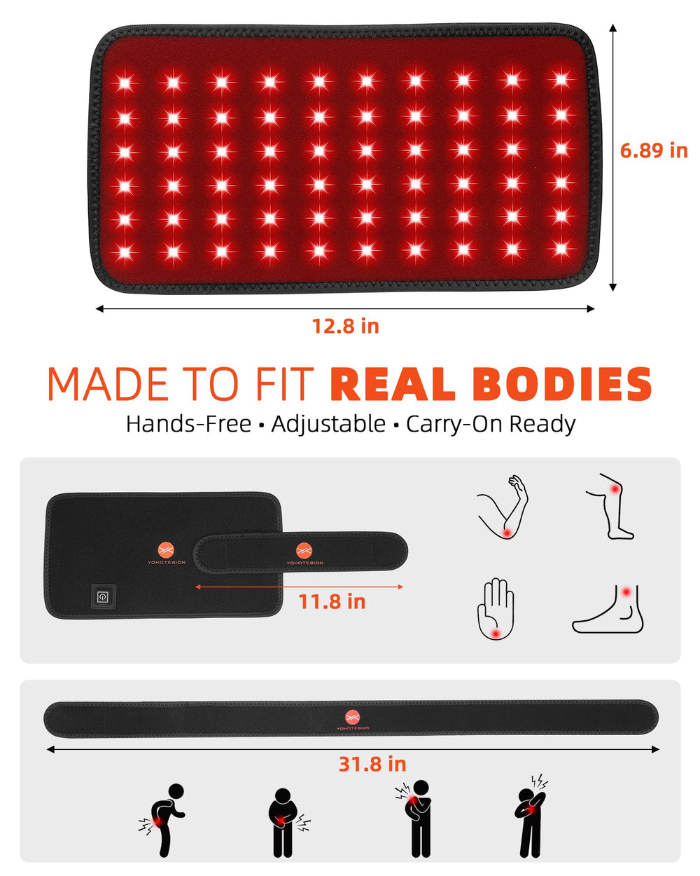 YOHOTESION wrap with straps enabling hands-free use across multiple body areas.