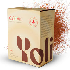 Yoli CaféTrim coffee-flavored powder in a tub for crave control and energy.