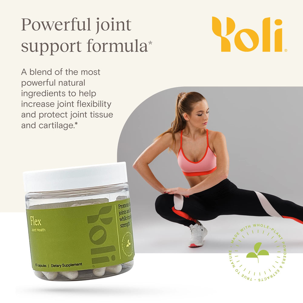 Yoli Flex capsules close-up highlighting glucosamine and chondroitin.
