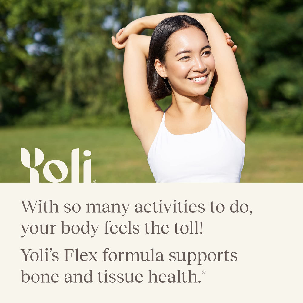 Yoli Flex joint movement graphic emphasizes flexibility and range.