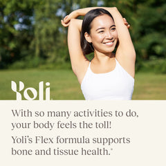 Yoli Flex joint movement graphic emphasizes flexibility and range.