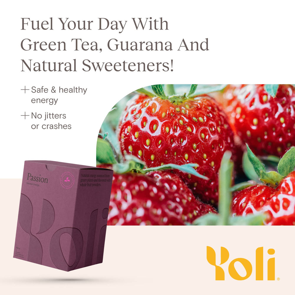 Yoli Passion Berry powder dissolving in water for quick hydration