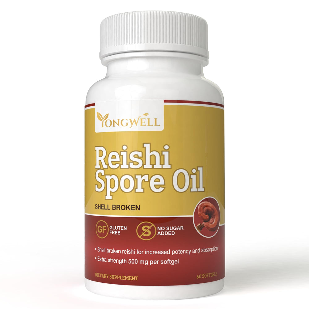 YongWell Reishi Spore Oil softgel close-up showing purity and potency