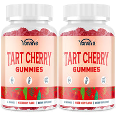 Yonrave Tart Cherry Gummies bottle front for convenient daily support and mixed berry flavor.