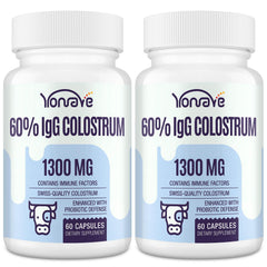 Yonrave bovine colostrum capsules on a bottle, convenient daily wellness.