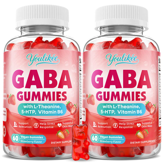 Youlikee GABA Gummies bottle front showcasing strawberry flavor for daily calm support