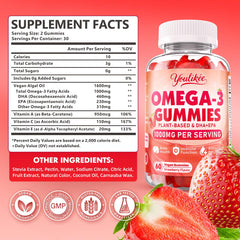 Close-up of Youlikee vegan omega-3 gummies highlights plant-based DHA/EPA and vitamin blend.