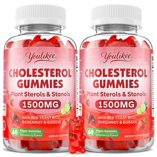 Youlikee cholesterol gummies bottle front with sugar-free packaging for daily use