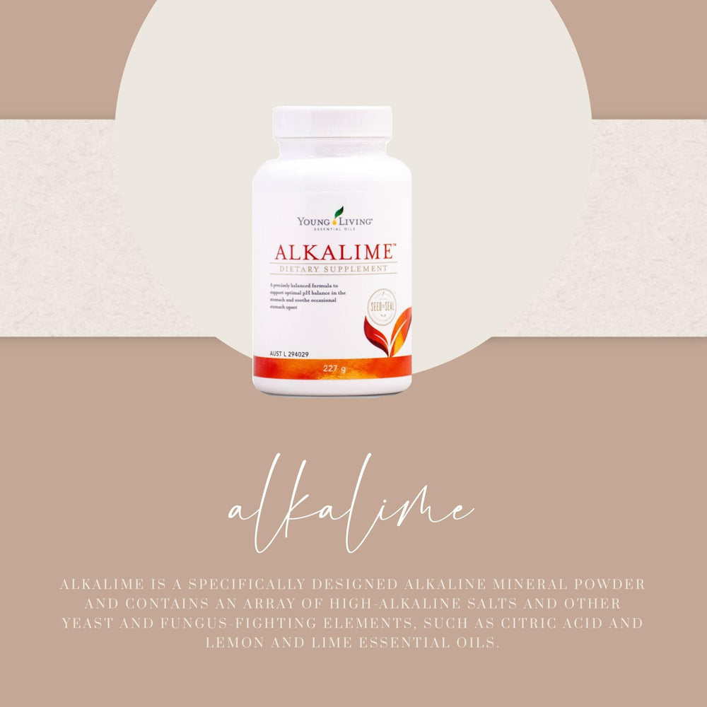 Young Living AlkaLime ingredients lemon-lime label detail highlighting minerals.