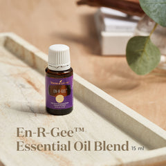 Young Living En-R-Gee bottle closeup showing label for daily use