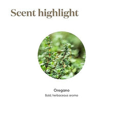 Bottle with oregano leaves beside Young Living Oregano Oil.